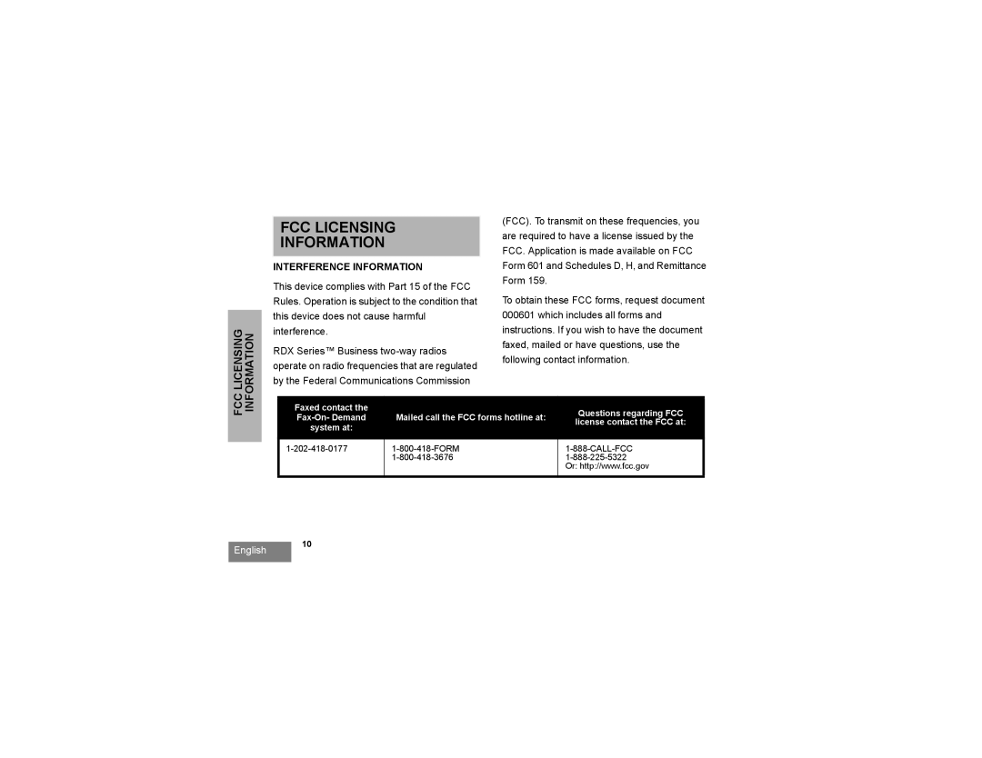 Motorola RDU2080d, RDV2080d manual FCC Licensing Information, Interference Information 