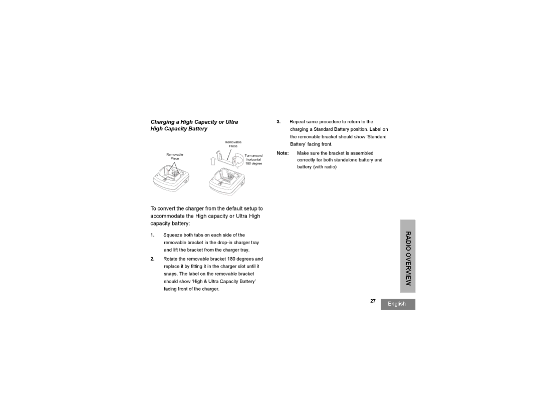 Motorola RDV2080d, RDU2080d manual Charging a High Capacity or Ultra High Capacity Battery 