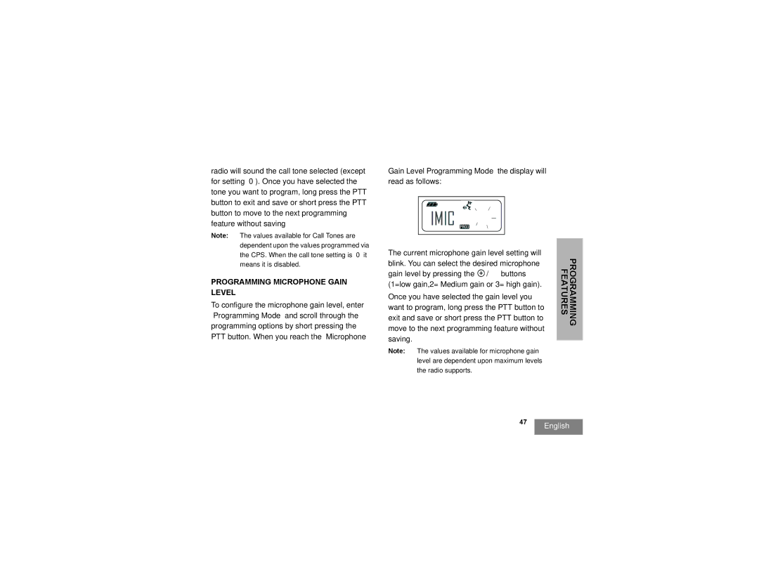 Motorola RDV2080d, RDU2080d manual Imic, Programming Microphone Gain Level 