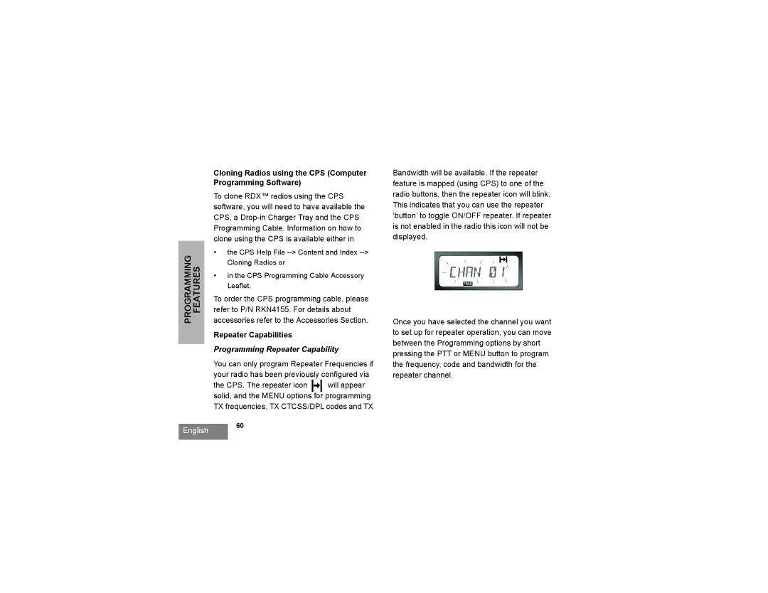 Motorola RDU2080d, RDV2080d manual Programming Software, Repeater Capabilities, Programming Repeater Capability 