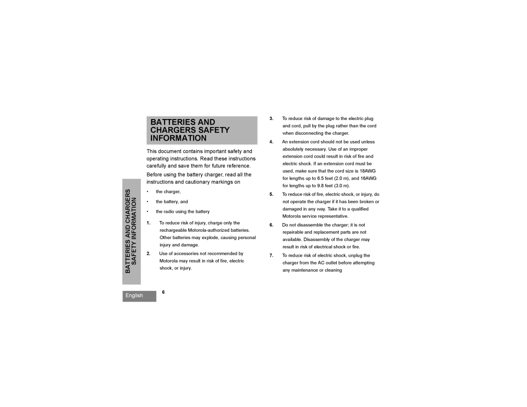 Motorola RDU2080d, RDV2080d manual Batteries Chargers Safety Information 