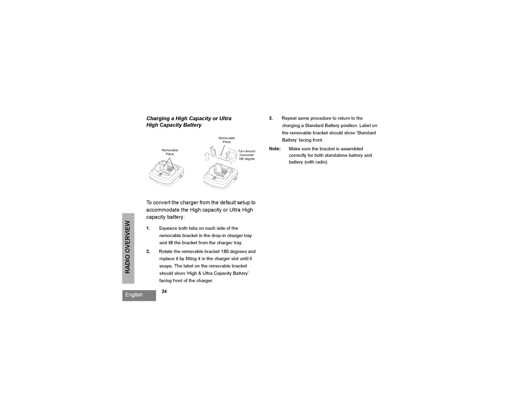 Motorola RDV2020, RDV5100, RDU2020, RDU4100 manual Charging a High Capacity or Ultra High Capacity Battery 