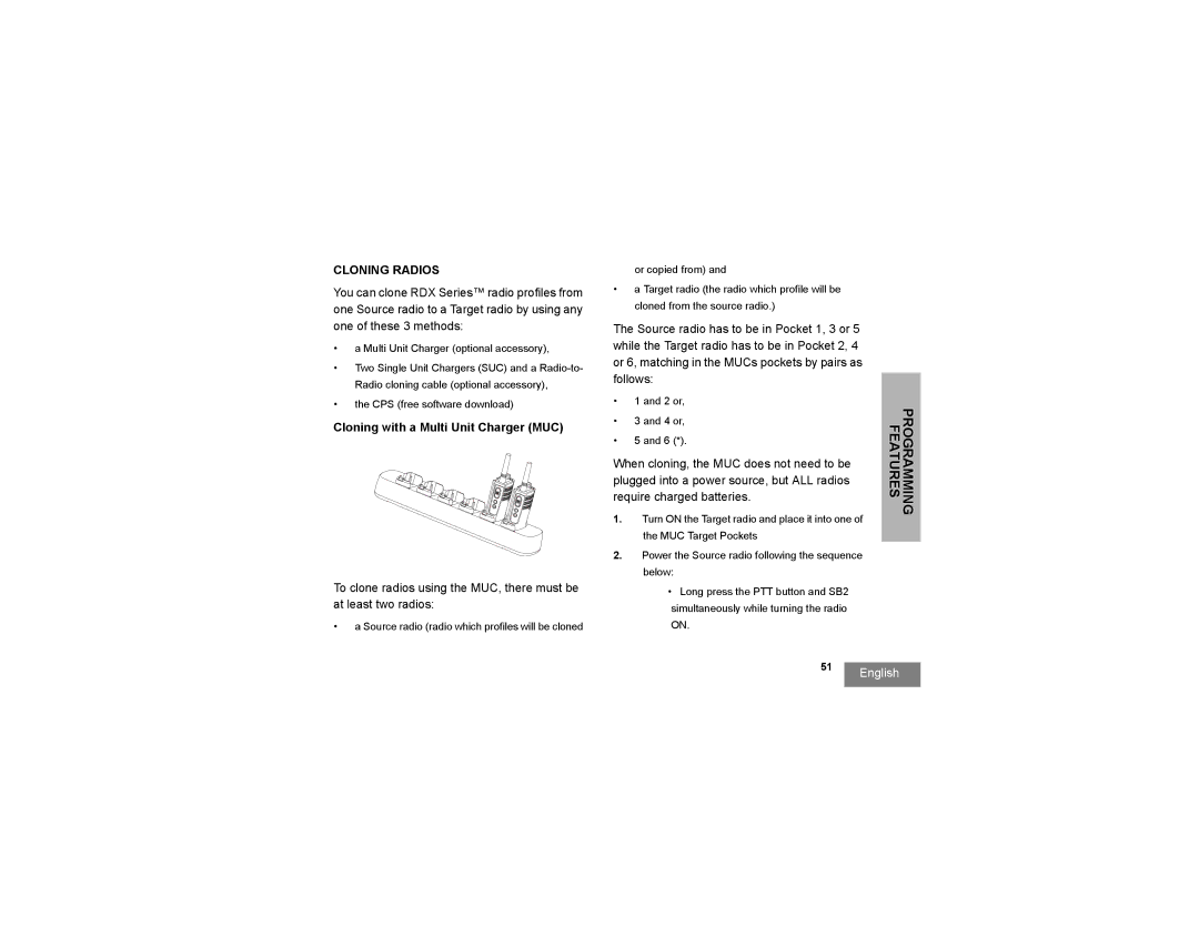 Motorola RDU2020, RDV5100, RDV2020, RDU4100 manual Cloning Radios, Cloning with a Multi Unit Charger MUC 