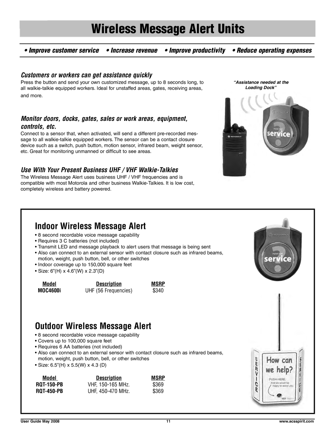 Motorola RDU4160D Indoor Wireless Message Alert, Outdoor Wireless Message Alert, MOC4600i UHF 56 Frequencies, RQT-150-PB 