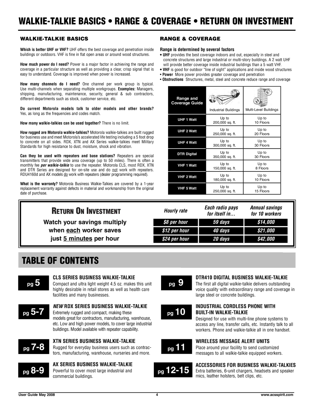 Motorola RDV5100, RDU4160D manual Table of Contents 