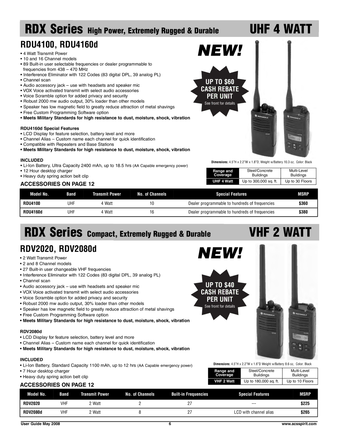 Motorola RDV5100, RDU4160D manual RDU4100, RDU4160d, RDV2020, RDV2080d 