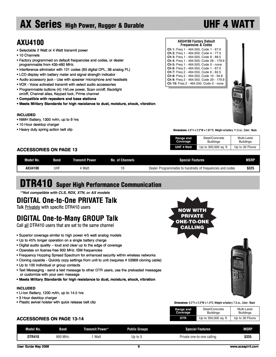 Motorola RDU4160D, RDV5100 UHF 4 WATT, AXU4100, DIGITAL One-to-One PRIVATE Talk, DIGITAL One-to-Many GROUP Talk, Included 