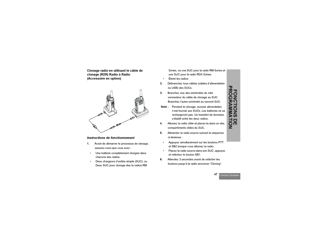 Motorola RMM2050 manual Instructions de fonctionnement 