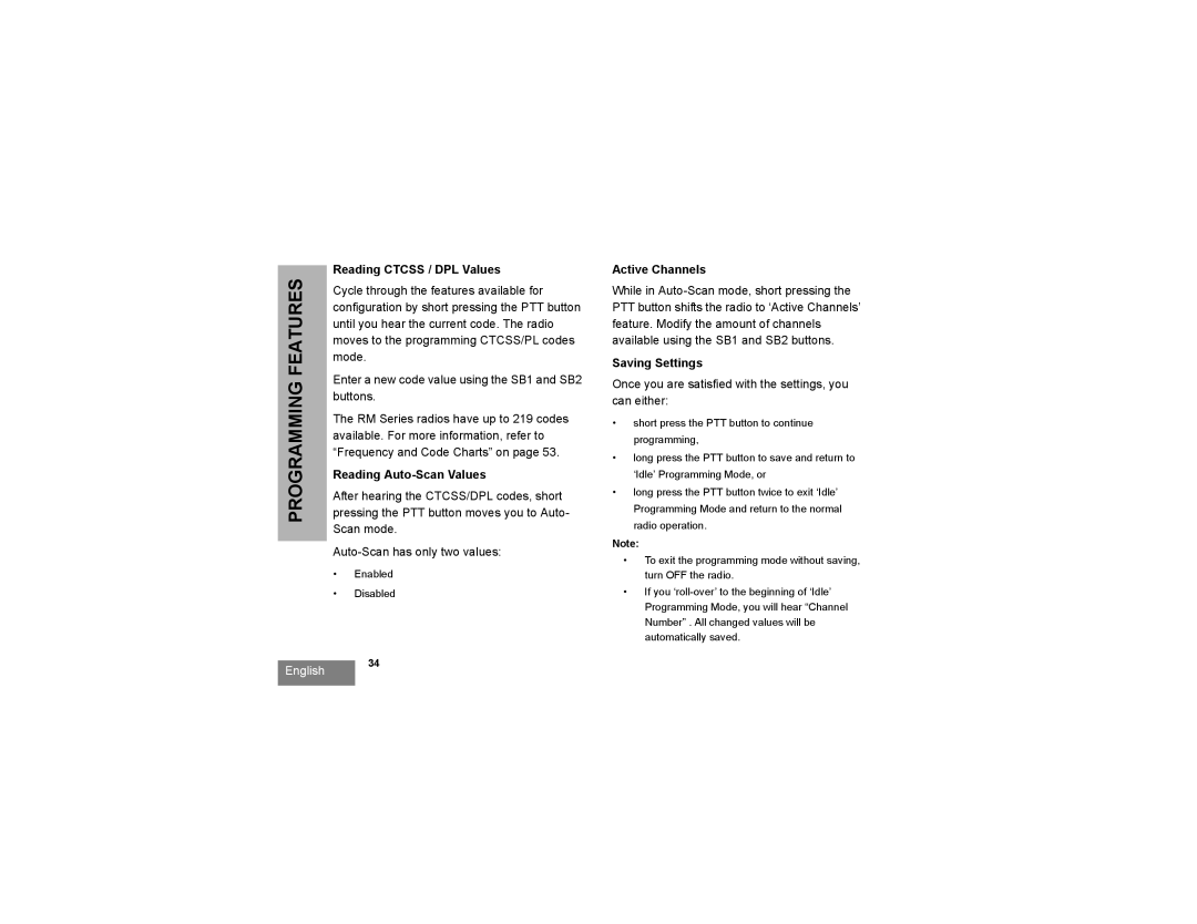 Motorola RMM2050 manual Reading Ctcss / DPL Values, Reading Auto-Scan Values, Active Channels, Saving Settings 