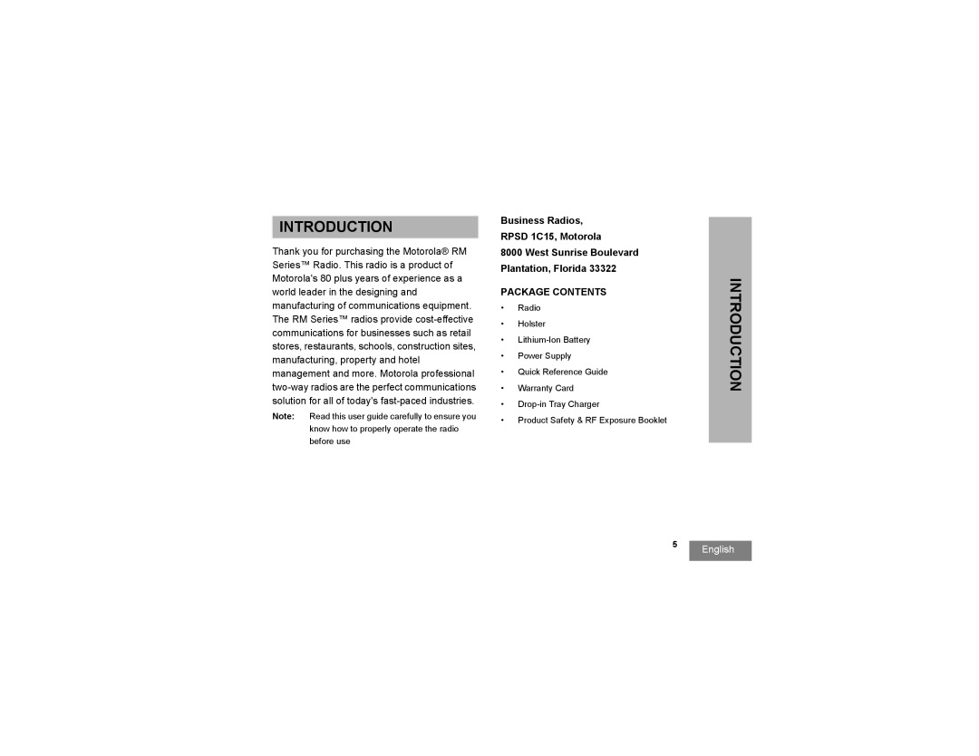 Motorola RMM2050 manual Introduction, Package Contents 