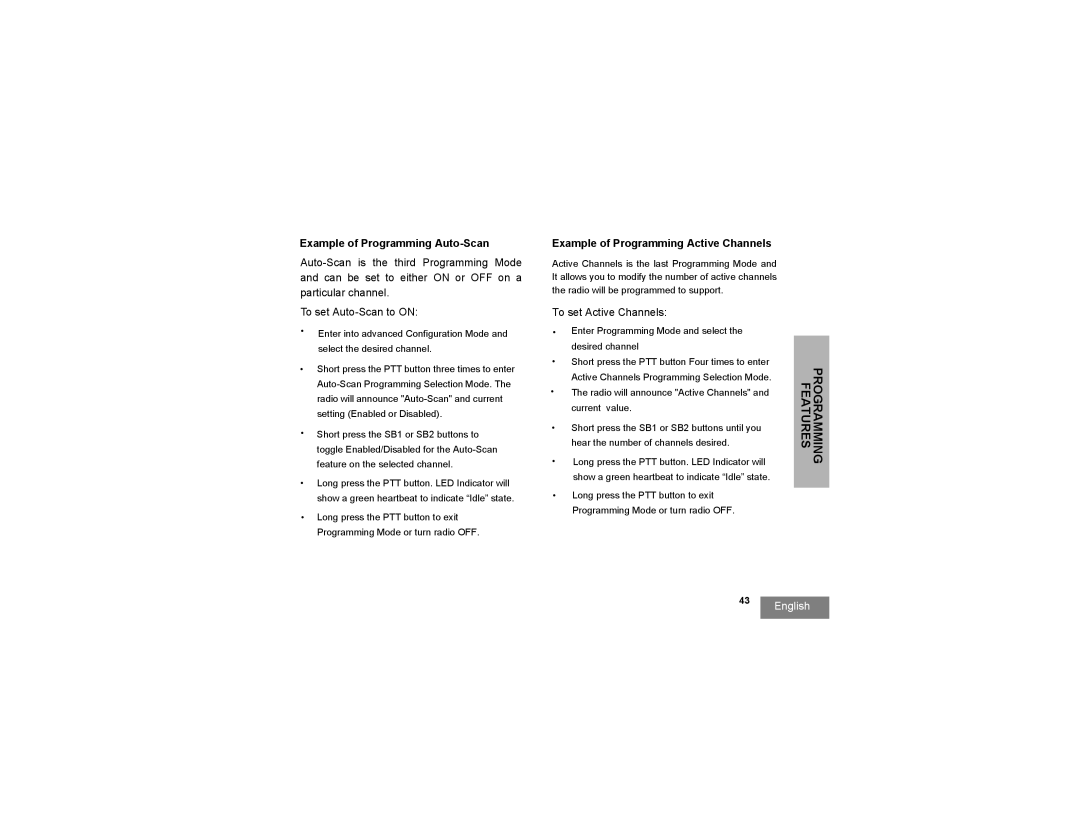 Motorola RMU2040 manual Example of Programming Auto-Scan, Example of Programming Active Channels 