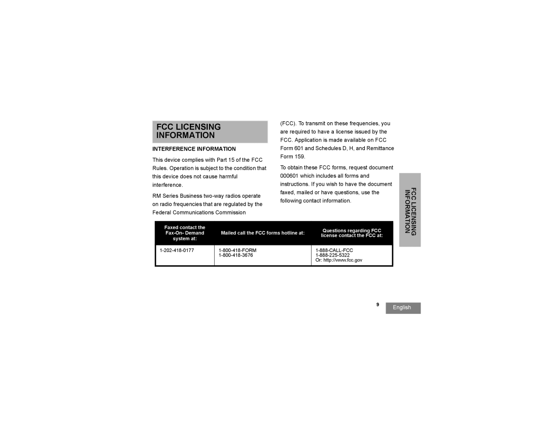 Motorola RMU2040 manual FCC Licensing Information, Interference Information 