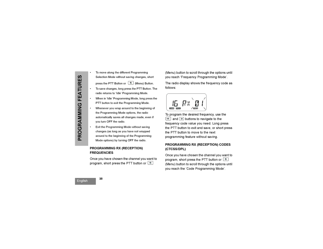 Motorola RMU2080D manual Programming RX Reception Frequencies, Programming RX Reception Codes CTCSS/DPL 