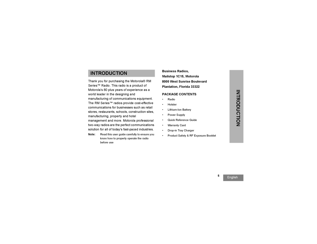 Motorola RMU2080D manual Introduction, Package Contents 