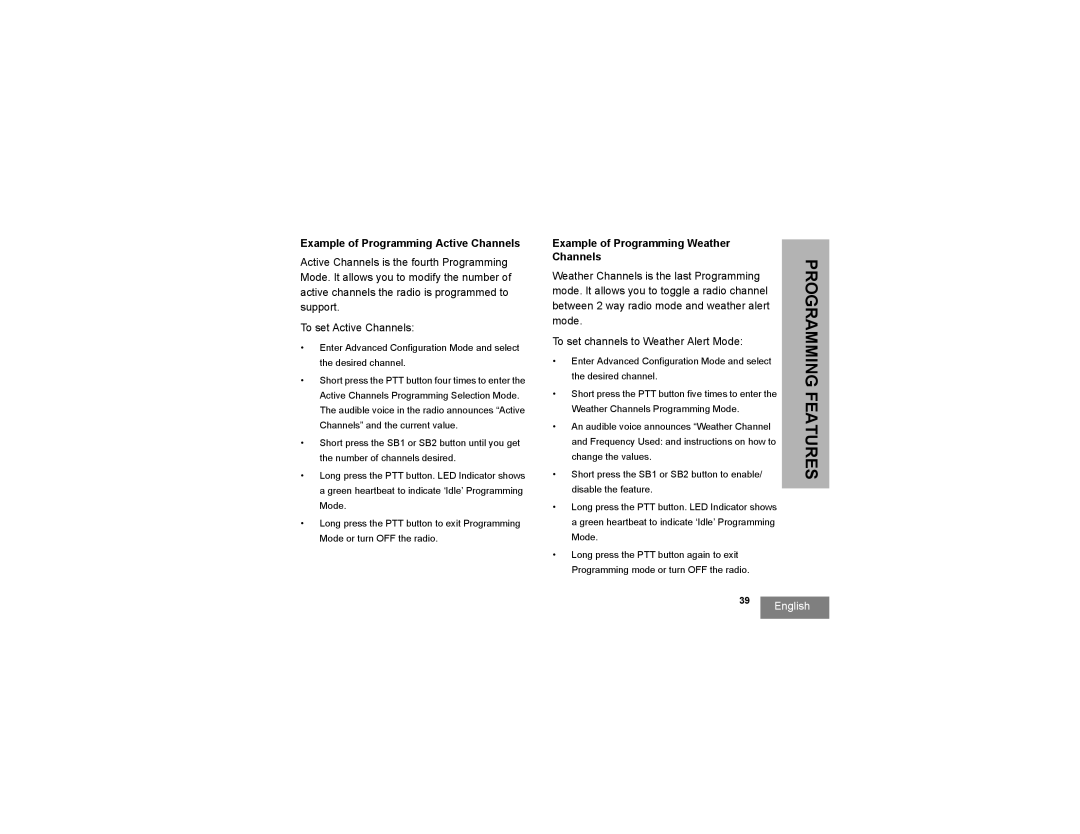 Motorola RMU2080, RMV2080 manual Example of Programming Active Channels, Example of Programming Weather Channels 