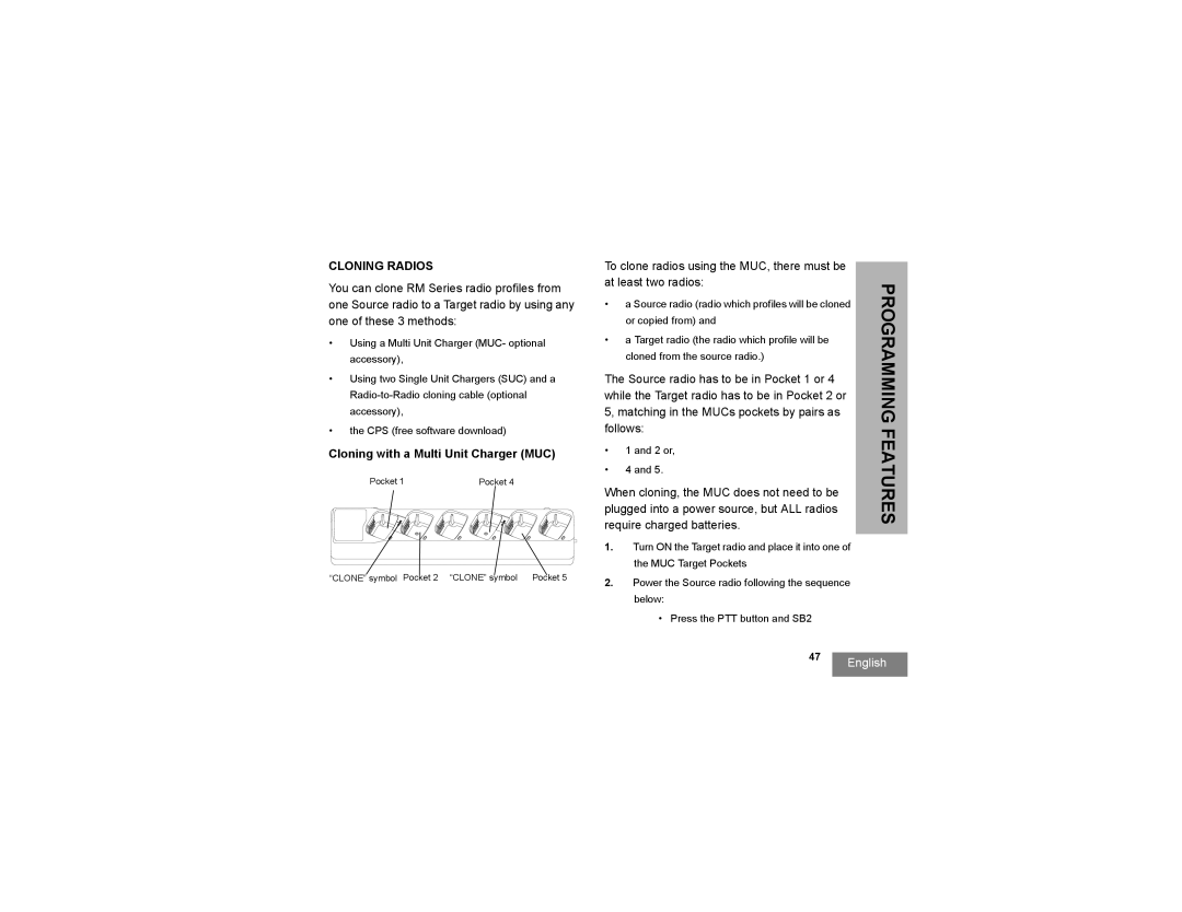 Motorola RMU2080, RMV2080 manual Cloning Radios, Cloning with a Multi Unit Charger MUC 