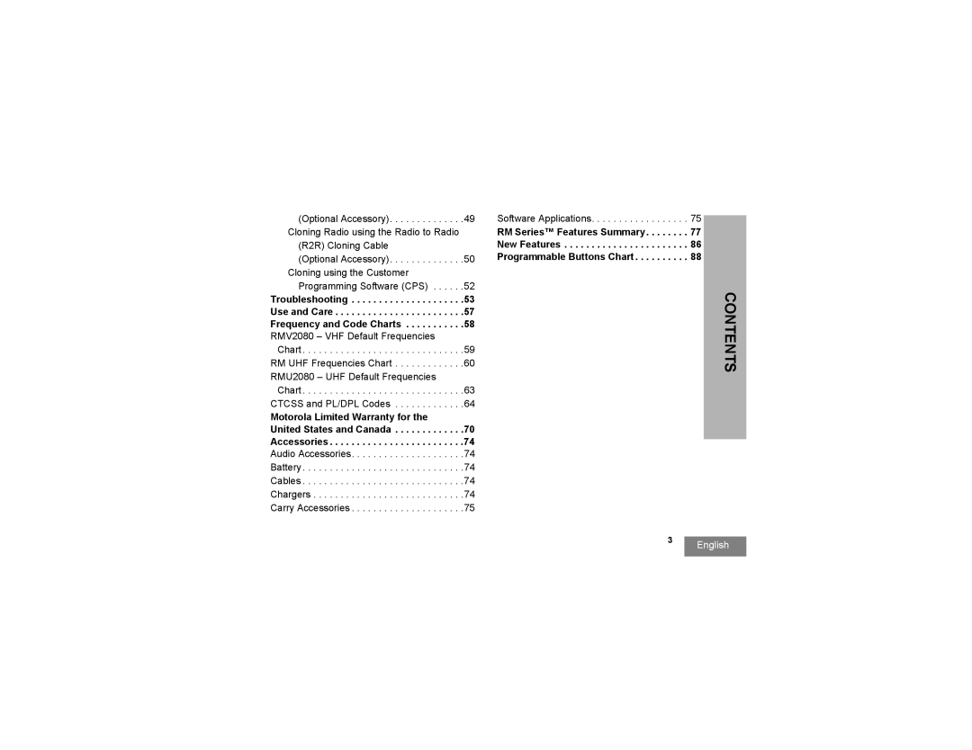 Motorola RMU2080, RMV2080 manual Troubleshooting Use and Care Frequency and Code Charts 