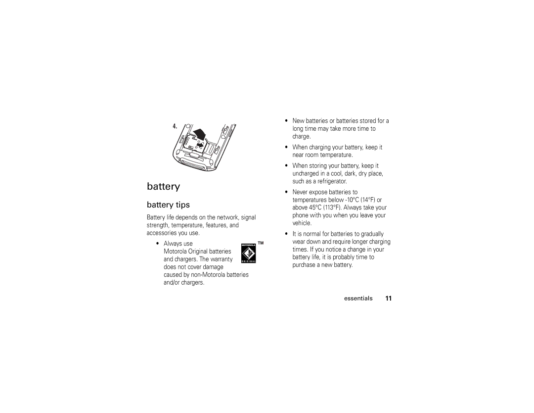 Motorola ROKR E1 user manual Battery tips 