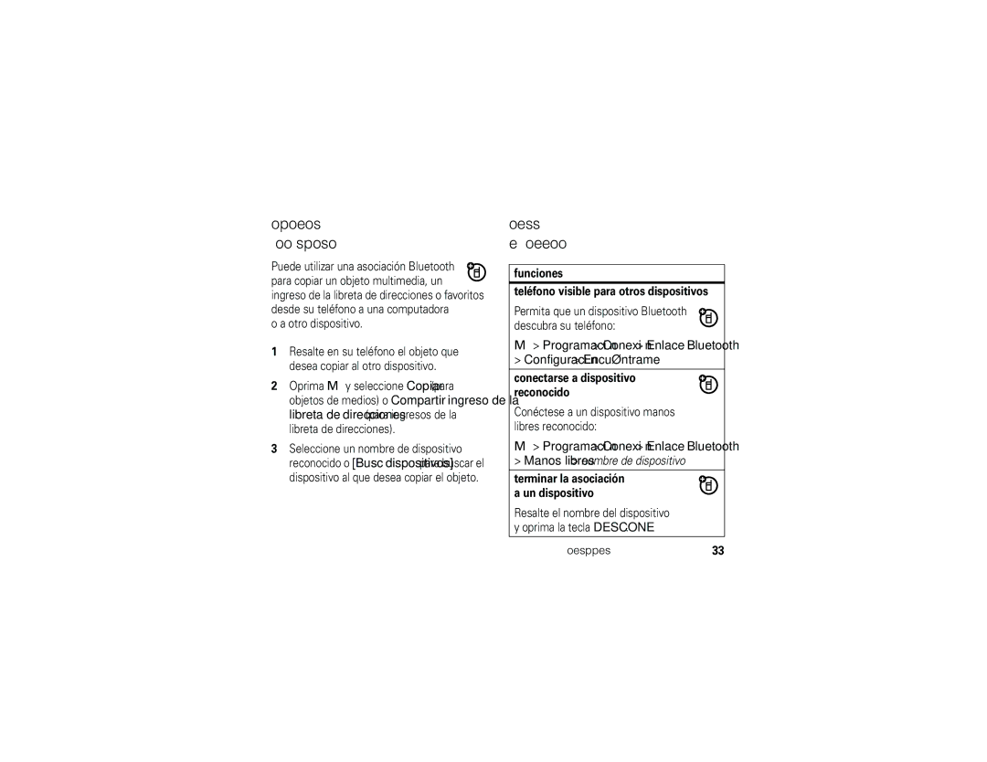 Motorola ROKR E1 Copiar objetos Otro dispositivo, Funciones avanzadas De la conexión Bluetooth, Configuración Encuéntrame 