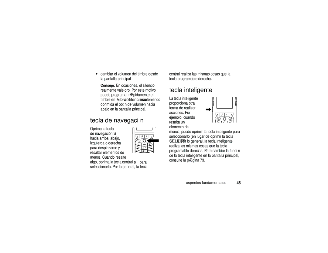 Motorola ROKR E1 user manual Tecla de navegación, Tecla inteligente 