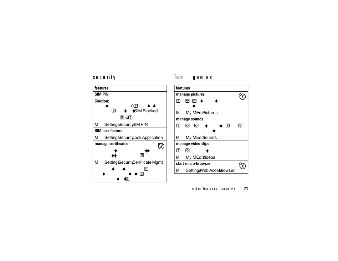 Motorola ROKR E1 user manual Security, Fun & games 