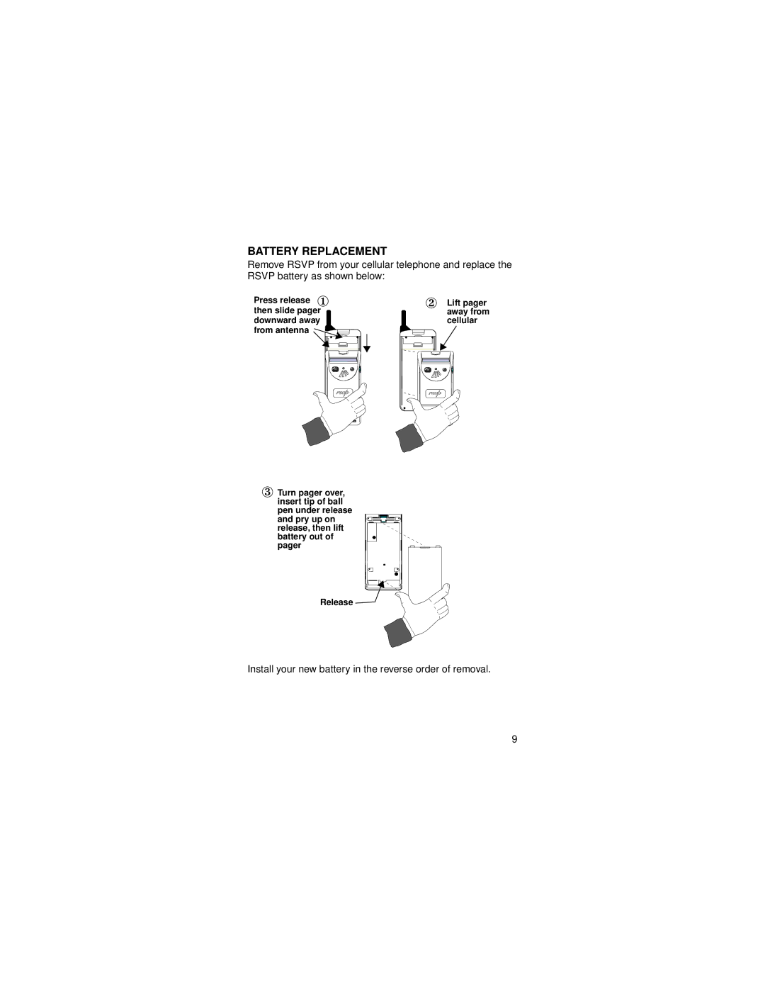 Motorola RSVP Numeric Display Pager for Micro-TAC Cell Phones manual Battery Replacement 