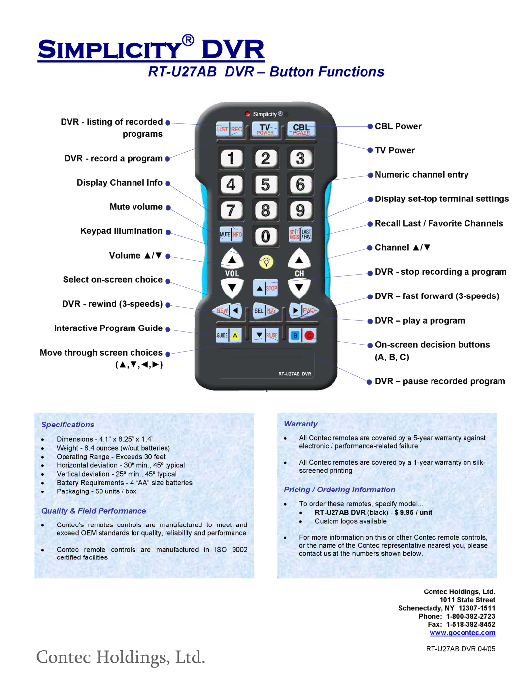 Motorola RT-U27AB manual Specifications, Quality & Field Performance, Warranty, Pricing / Ordering Information 