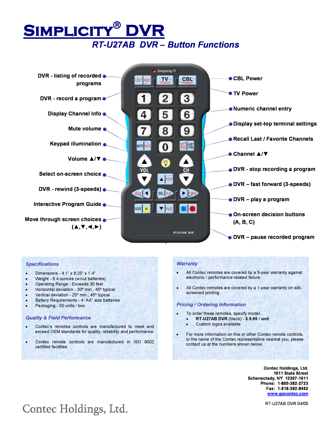 Motorola manual Simplicity→ DVR, RT-U27AB DVR - Button Functions 