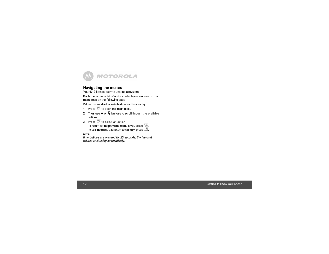 Motorola S1204, S1201, S1202, S1203 manual Navigating the menus 