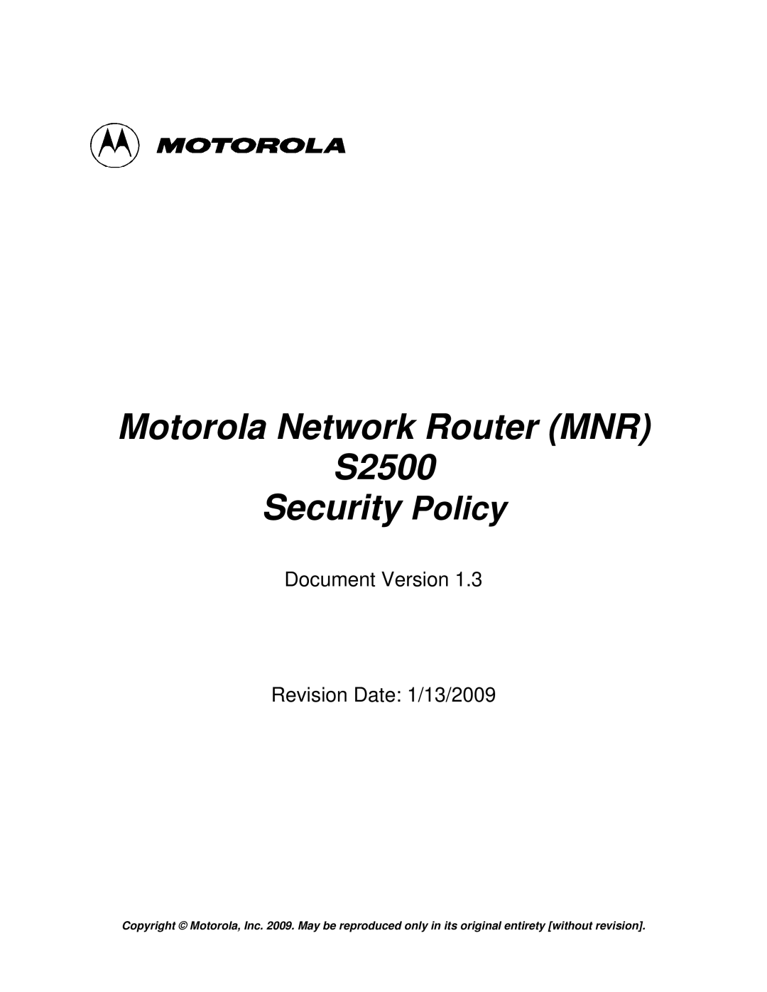 Motorola manual Motorola Network Router MNR S2500 Security Policy 