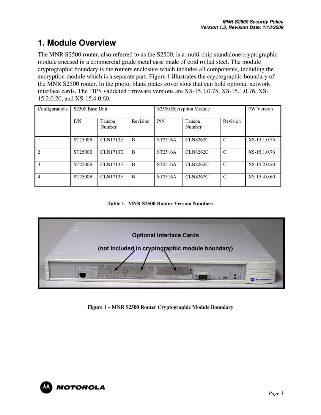 Motorola manual Module Overview, MNR S2500 Router Cryptographic Module Boundary 