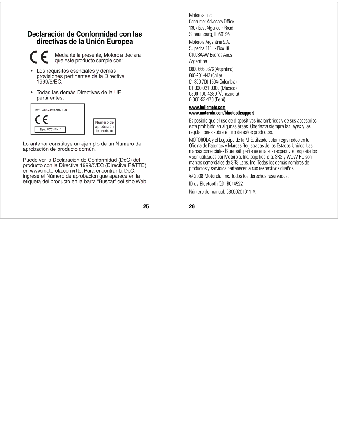 Motorola S7-HD quick start Motorola, Inc, Número de manual 68000201611-A 