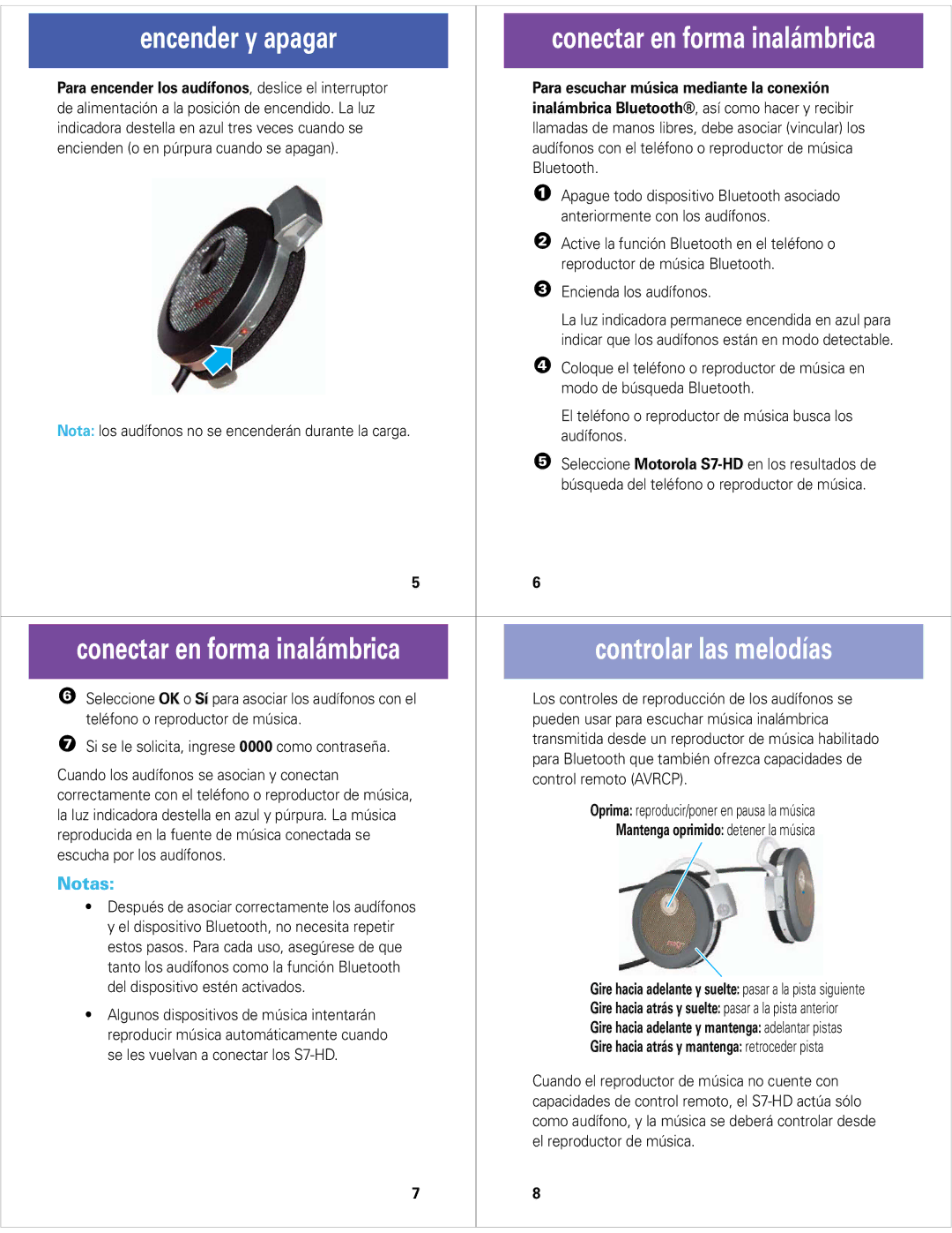 Motorola S7-HD quick start Encender y apagar, Controlar las melodías 