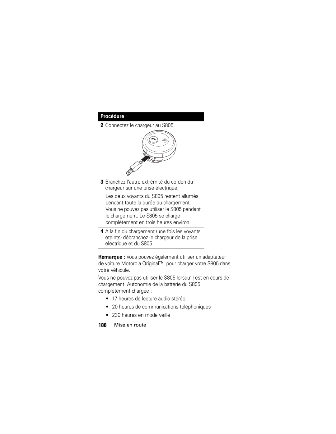 Motorola S805 manual Procédure 