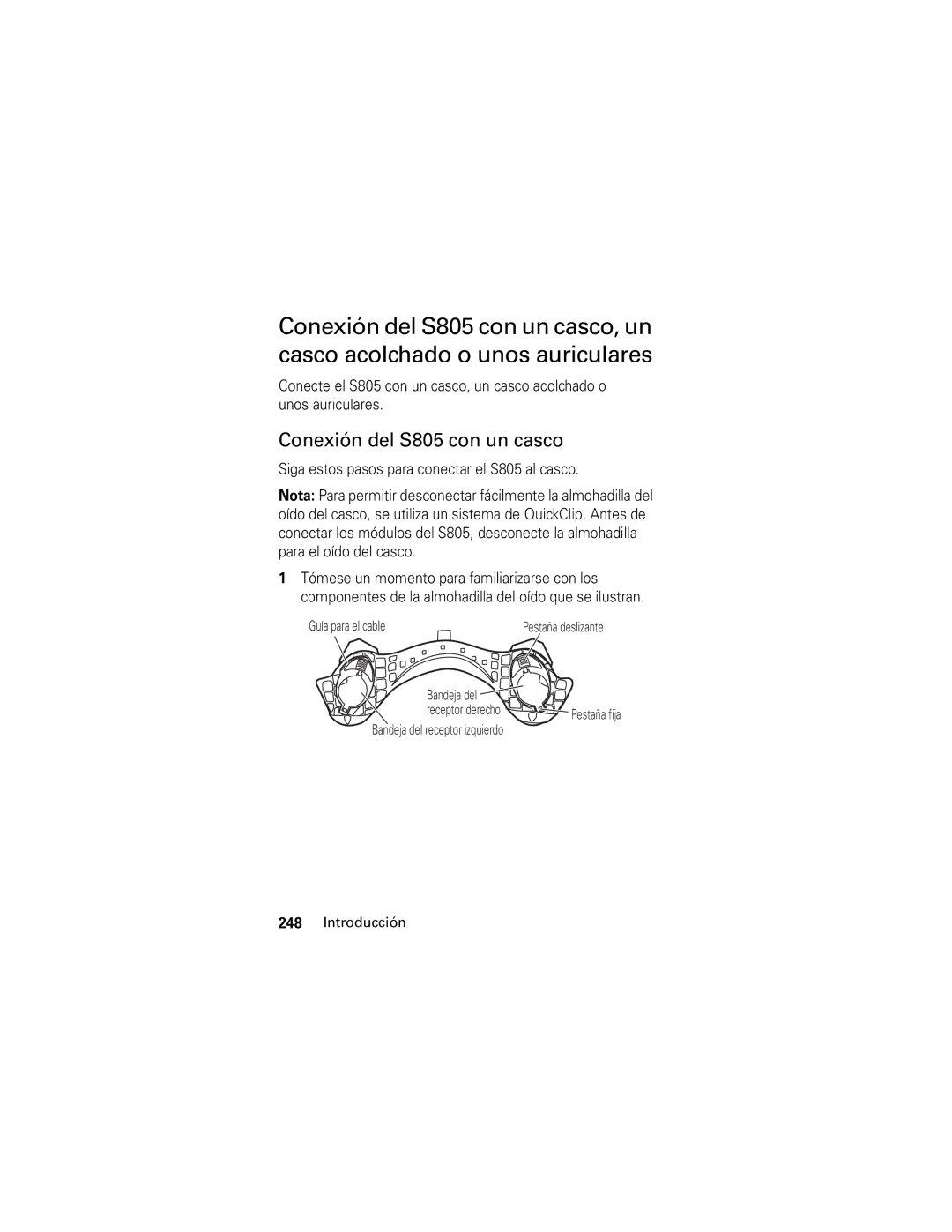 Motorola manual Conexión del S805 con un casco 