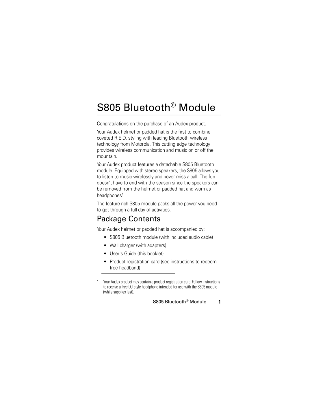 Motorola manual S805 Bluetooth Module, Package Contents 