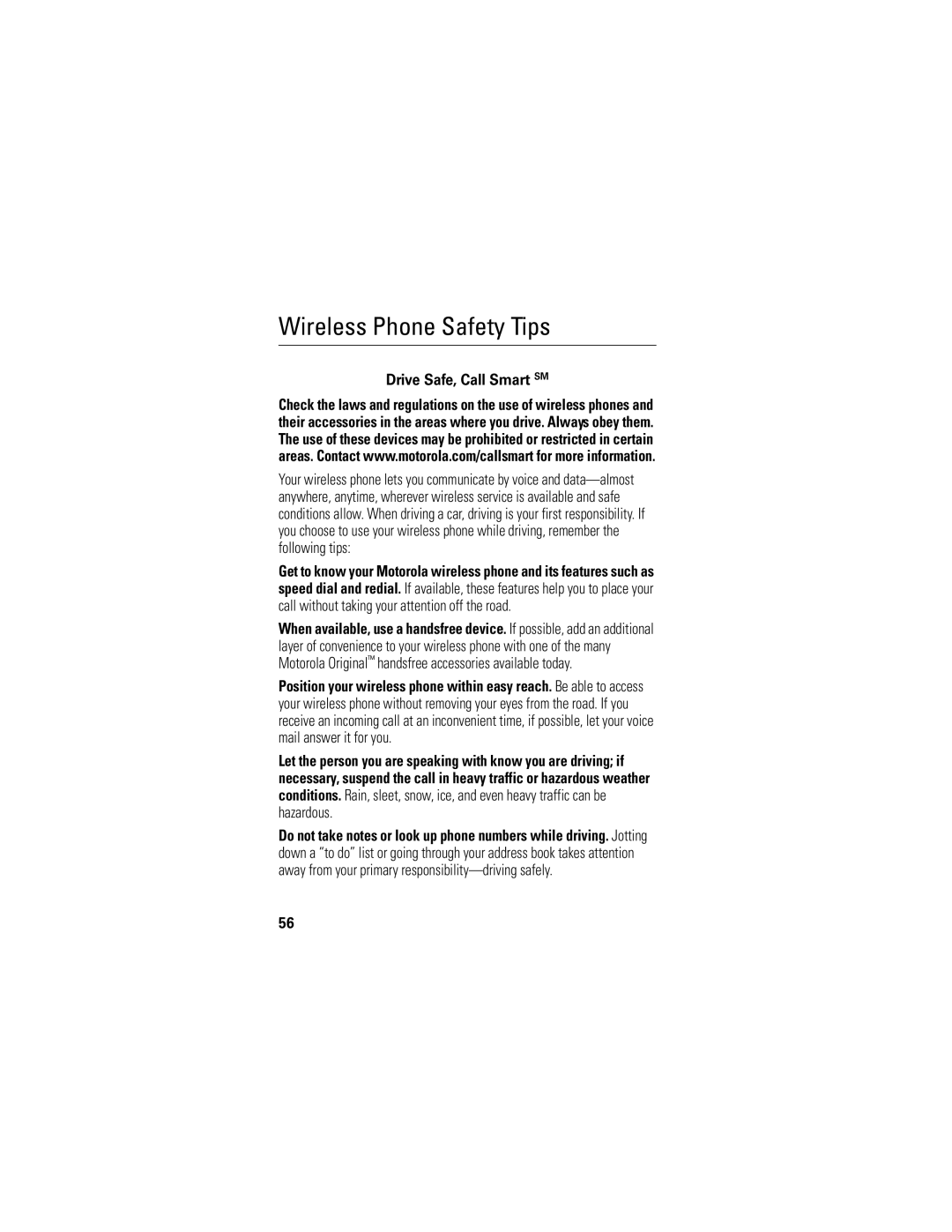 Motorola S805 manual Wireless Phone Safety Tips, Drive Safe, Call Smart SM, Hazardous 