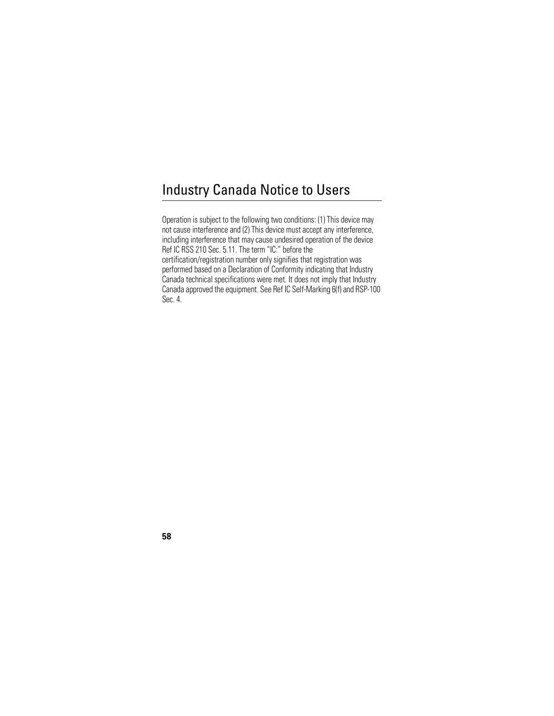 Motorola S805 manual Industry Canada Notice to Users 