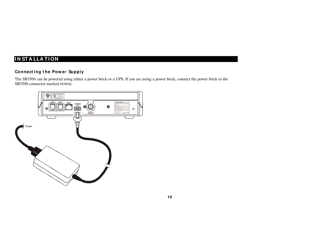 Motorola SB3500 manual Connecting the Power Supply 