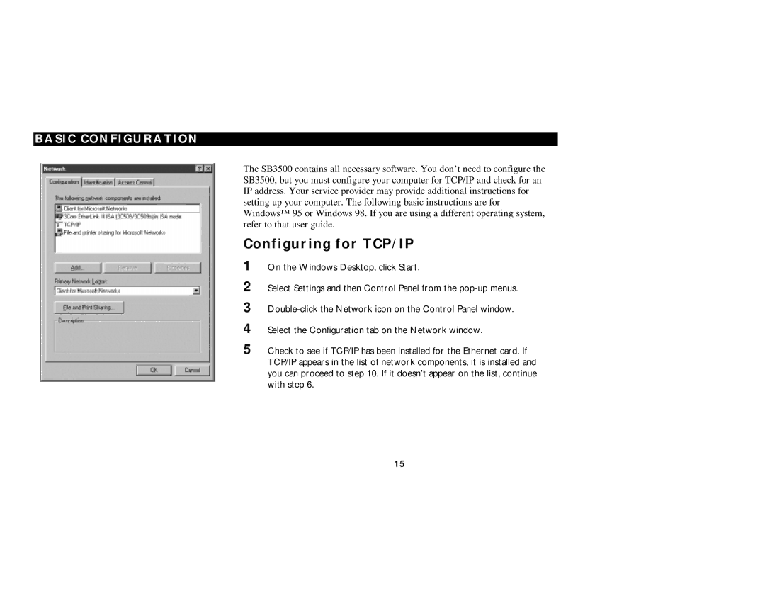 Motorola SB3500 manual Configuring for TCP/IP, Basic Configuration 