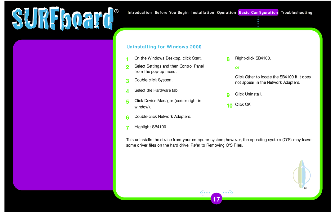 Motorola manual Uninstalling for Windows, Right-click SB4100 