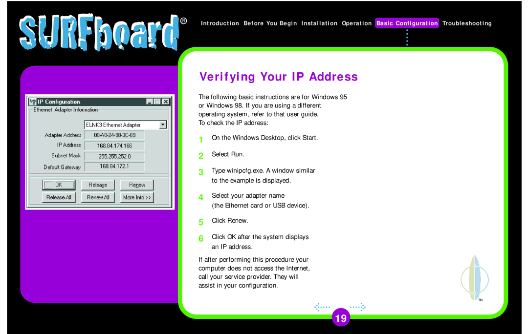 Motorola SB4100 manual Verifying Your IP Address 