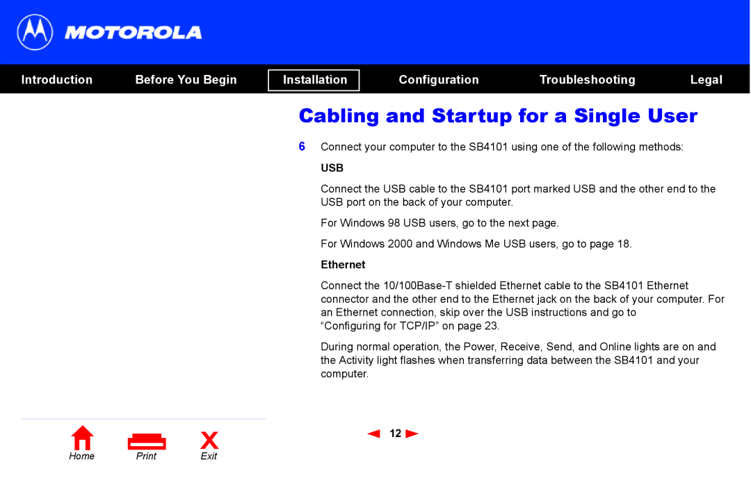 Motorola SB4101 manual Ethernet 