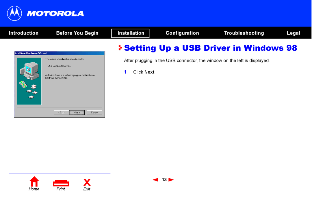 Motorola SB4101 manual Setting Up a USB Driver in Windows 