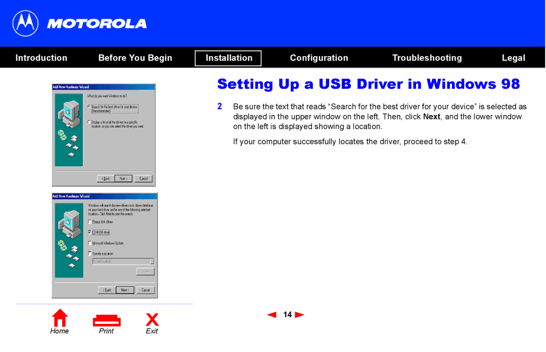 Motorola SB4101 manual Setting Up a USB Driver in Windows 