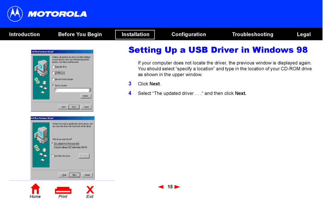 Motorola SB4101 manual Setting Up a USB Driver in Windows 