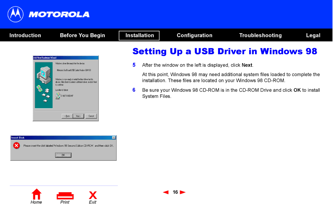 Motorola SB4101 manual Setting Up a USB Driver in Windows 