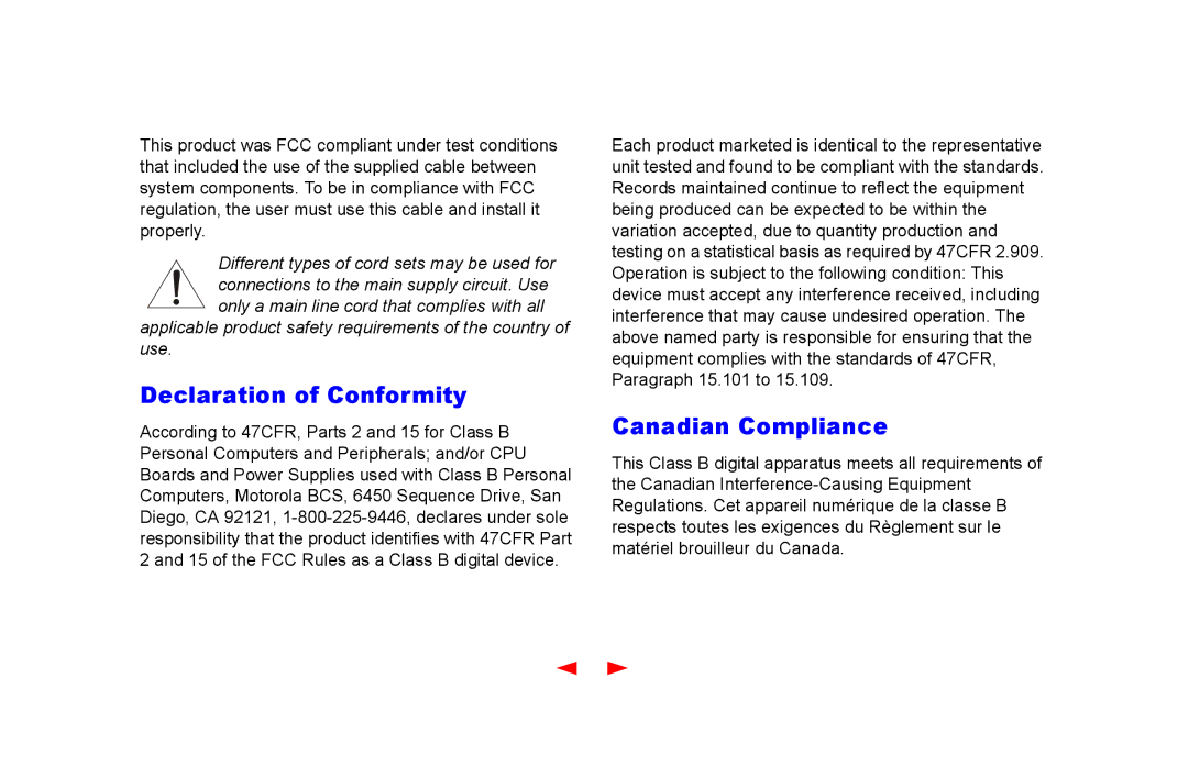 Motorola SB4101 manual Declaration of Conformity, Canadian Compliance 