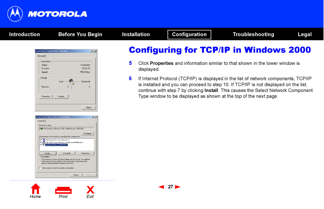 Motorola SB4101 manual Configuring for TCP/IP in Windows 