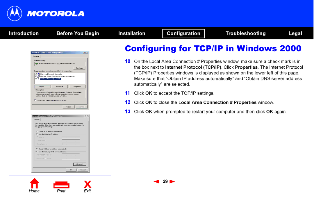 Motorola SB4101 manual Configuring for TCP/IP in Windows 